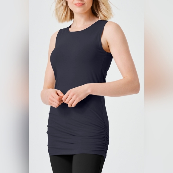 PLANET Microfiber/Spandex Women's Black Sleeveless Ruche Tank Top - Picture 1 of 10